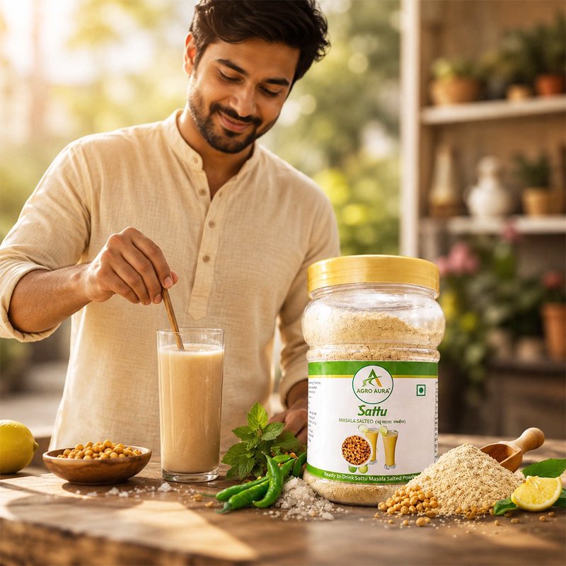 Agro Aura Sattu Masala Salted Premix | Instant Sattu Drink Mix | High Protein & Fibre | Traditional Bihar Style Beverage | Natural Energy Booster | Ready to Drink | 500g Pack Of 2 thumbnail 4