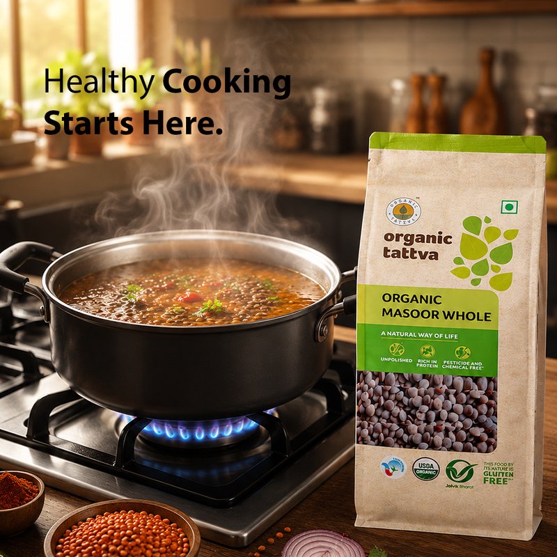 Organic Tattva Whole Masoor | Organic Brown Lentils | Premium Whole Masoor Dal | Protein Packed Lentils for Daily Use