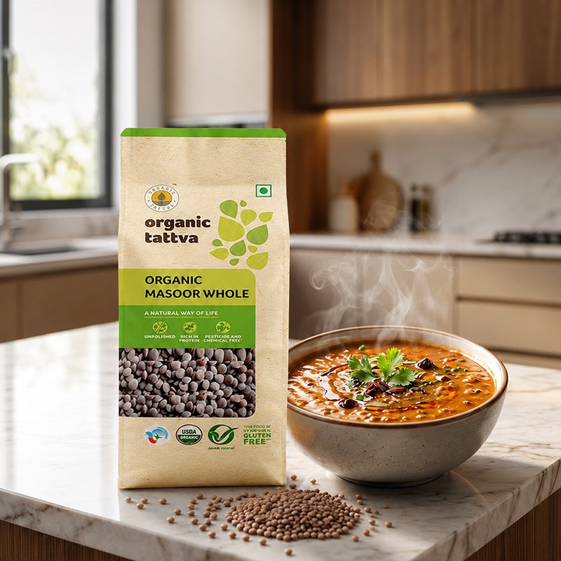 Organic Tattva Whole Masoor | Organic Brown Lentils | Premium Whole Masoor Dal | Protein Packed Lentils for Daily Use