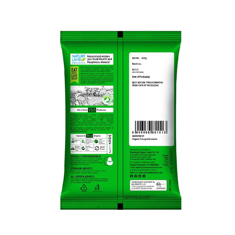 Natureland Organics Kasuri Methi 50g | 100% Organic Dried Fenugreek Leaves | Aromatic Herb for Curries, Parathas, Gravies & Indian Cooking