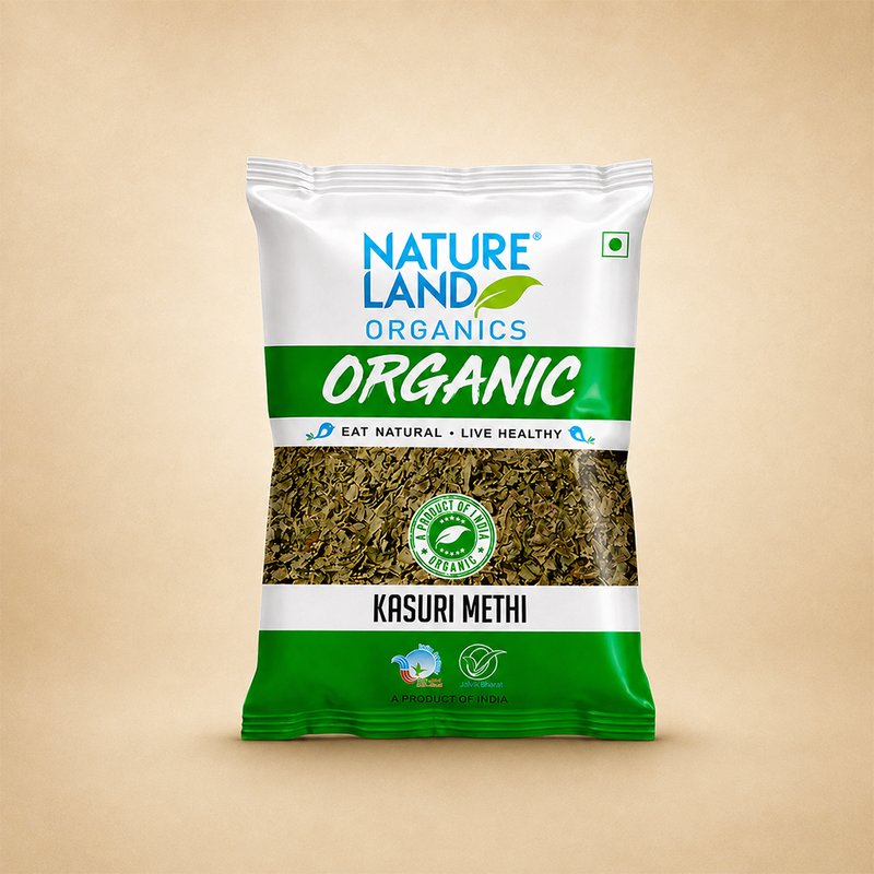 Natureland Organics Kasuri Methi 50g | 100% Organic Dried Fenugreek Leaves | Aromatic Herb for Curries, Parathas, Gravies & Indian Cooking