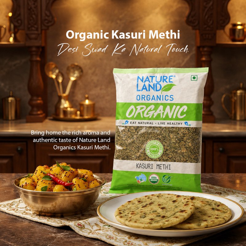 Natureland Organics Kasuri Methi 100g | 100% Organic Dried Fenugreek Leaves | Aromatic Herb for Curries, Parathas, Gravies & Indian Cooking