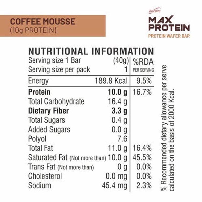 RiteBite Max Protein Coffee Mousse Millet Wafer Bar | 10g Protein | Zero Added Sugar | No Maida | No Palm Oil | Crunchy Healthy Snack thumbnail 3
