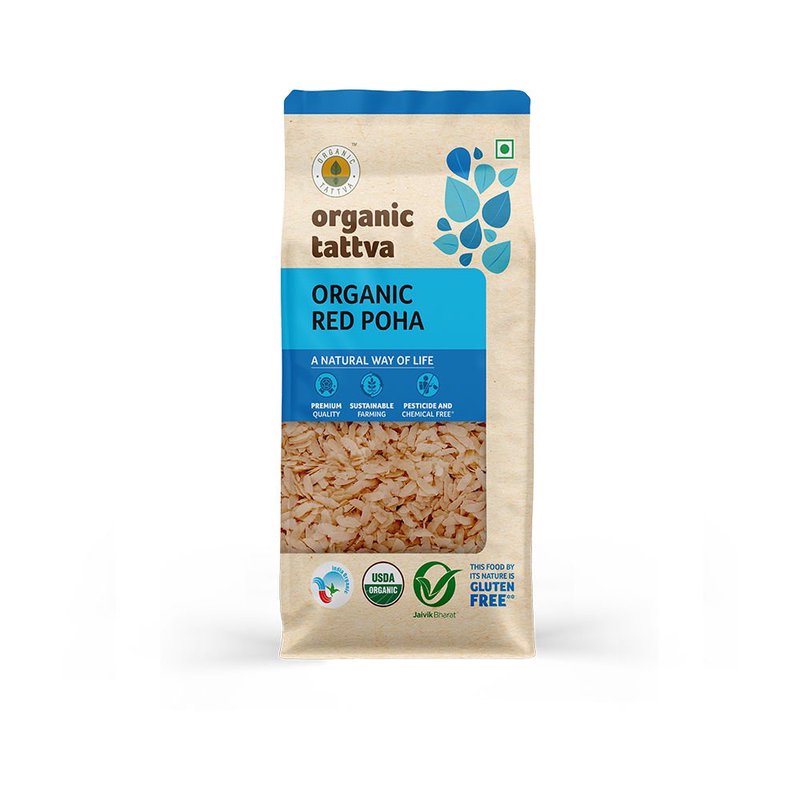 Organic Tattva Red Poha | Organic Red Rice Poha | Flattened Rice High in Fibre | Healthy Breakfast and Snack