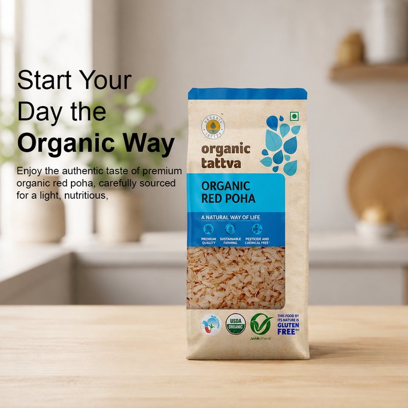 Organic Tattva Red Poha | Organic Red Rice Poha | Flattened Rice High in Fibre | Healthy Breakfast and Snack