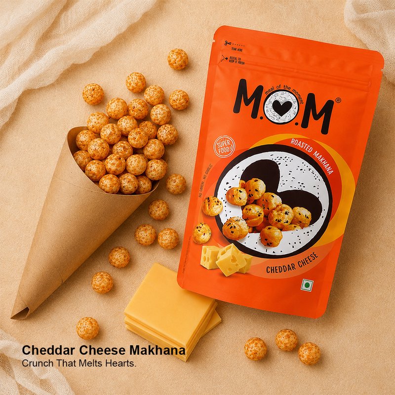 MOM Cheddar Cheese Makhana 70g | Roasted Fox Nuts | Cheddar Cheese Flavoured | Crunchy Ready-to-Eat Snack | High Protein