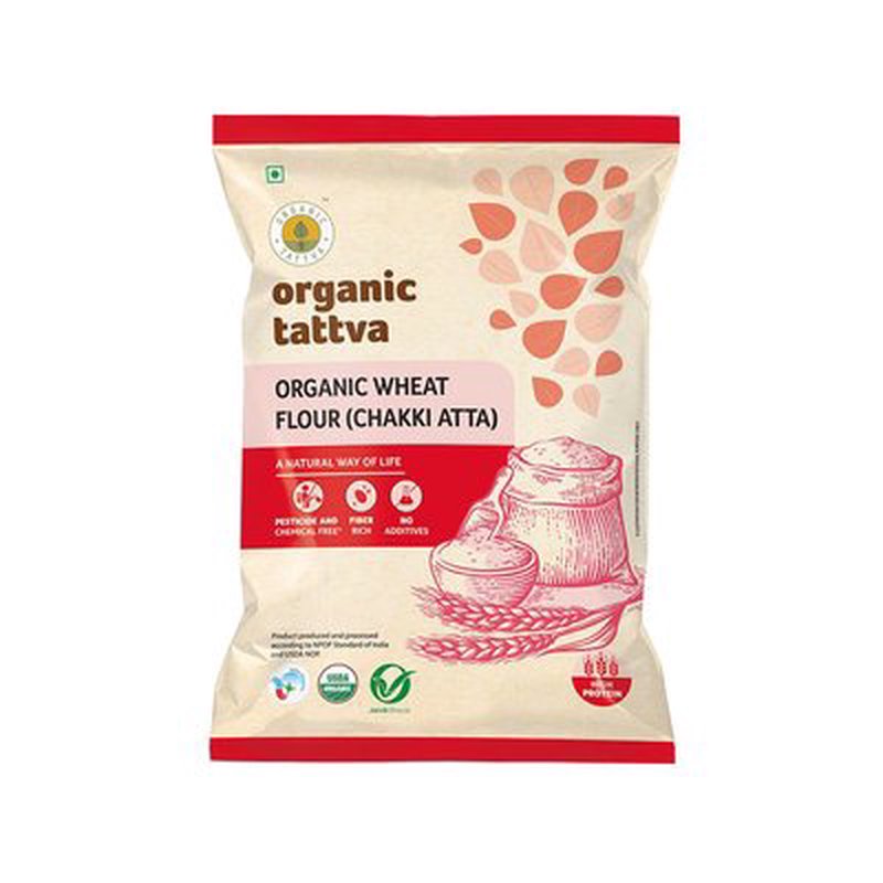 Organic Tattva Wheat Flour Chakki Atta | Stone Ground Whole Wheat Atta | Organic Whole Wheat Flour | Soft Roti Atta