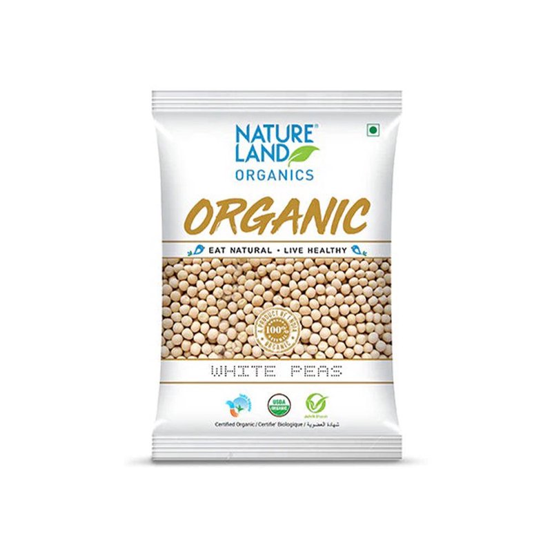 Natureland Organics White Peas 500g | Premium Organic Safed Matar | Protein & Fibre Rich Legumes | Ideal for Curries, Chaats, Soups & Everyday Cooking