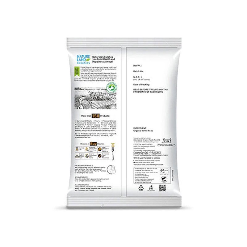 Natureland Organics White Peas 500g | Premium Organic Safed Matar | Protein & Fibre Rich Legumes | Ideal for Curries, Chaats, Soups & Everyday Cooking thumbnail 2