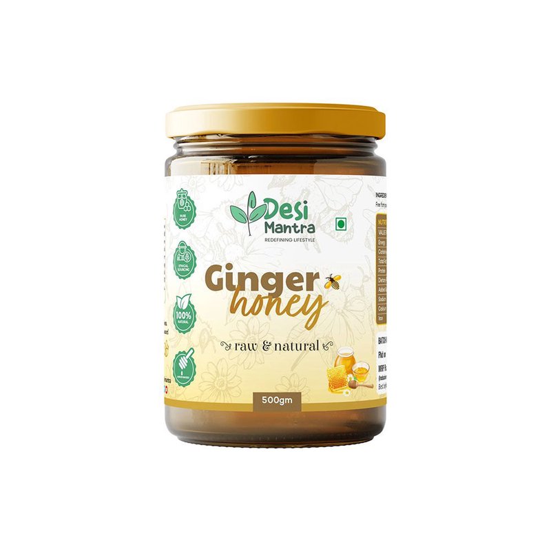 Desi Mantra Ginger Infused Honey | Pure Natural Honey with Ginger Goodness | Raw & Unprocessed Blend | No Added Sugar | Warm Spiced Flavor for Tea & Daily Wellness