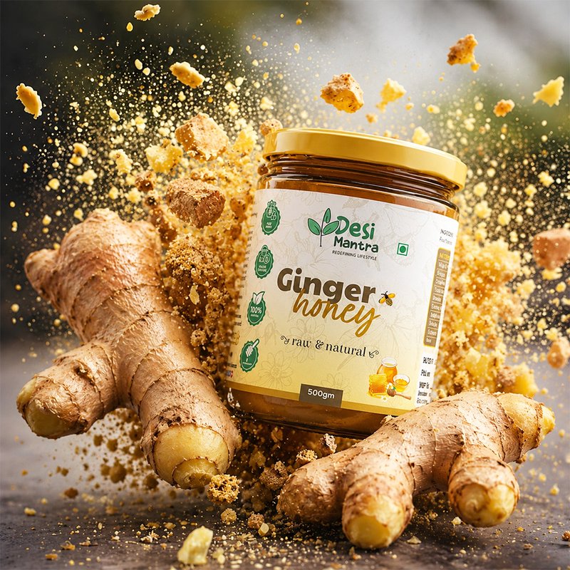 Desi Mantra Ginger Infused Honey | Pure Natural Honey with Ginger Goodness | Raw & Unprocessed Blend | No Added Sugar | Warm Spiced Flavor for Tea & Daily Wellness thumbnail 3