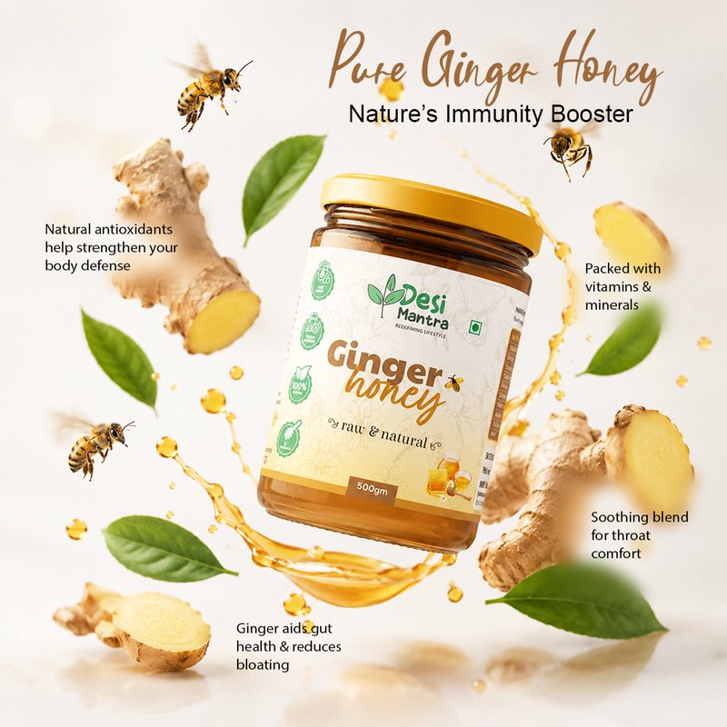 Desi Mantra Ginger Infused Honey | Pure Natural Honey with Ginger Goodness | Raw & Unprocessed Blend | No Added Sugar | Warm Spiced Flavor for Tea & Daily Wellness thumbnail 5