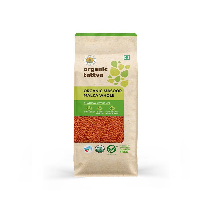 Organic Tattva Masoor Malka Whole | Organic Whole Red Lentils | Premium Masoor Dal | Plant-Based Protein Rich Lentils