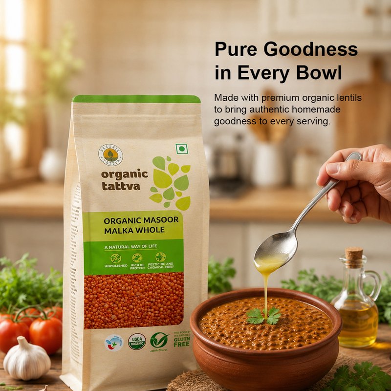 Organic Tattva Masoor Malka Whole | Organic Whole Red Lentils | Premium Masoor Dal | Plant-Based Protein Rich Lentils