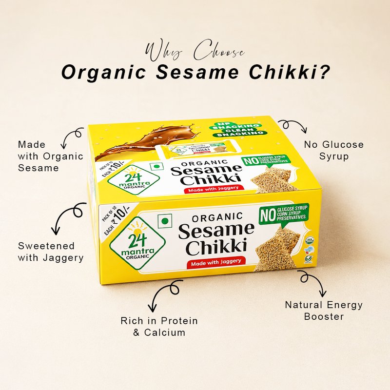 24 Mantra Organic Sesame Chikki | Til Chikki | Roasted Sesame Seeds & Jaggery | Traditional Indian Snack | Ready to Eat