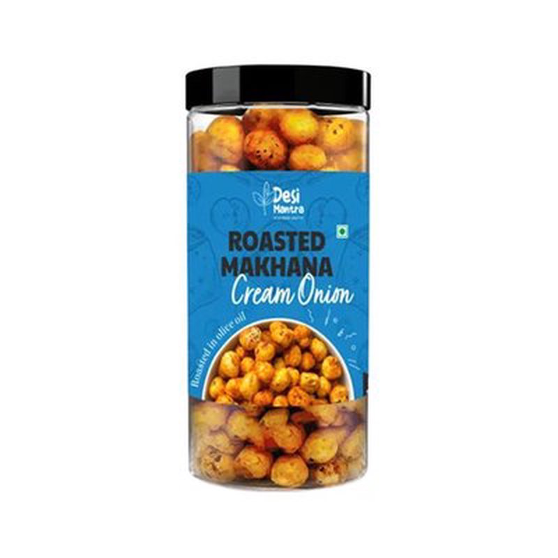 Desi Mantra Roasted Makhana Cream & Onion | Crunchy Flavorful Fox Nuts Snack | Light & Healthy Roasted Makhana | Rich in Protein & Fiber | Perfect for Anytime Guilt-Free Snacking