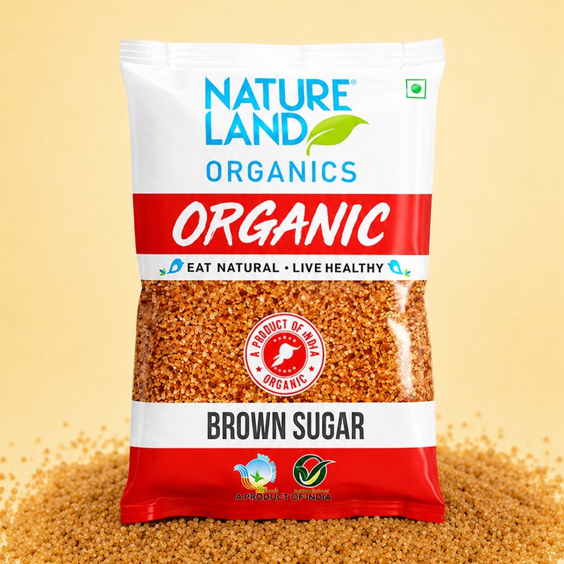 Natureland Organics Brown Sugar 500g | 100% Organic Brown Sugar | Fine Natural Sweetener for Tea, Coffee, Baking, Desserts & Everyday Cooking