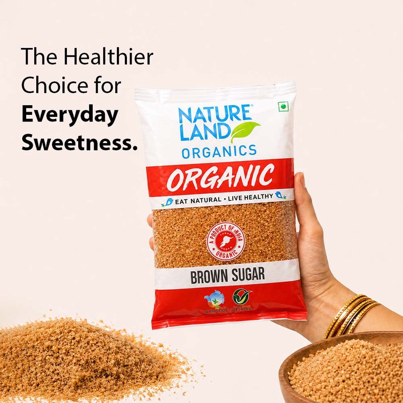 Natureland Organics Brown Sugar 500g | 100% Organic Brown Sugar | Fine Natural Sweetener for Tea, Coffee, Baking, Desserts & Everyday Cooking