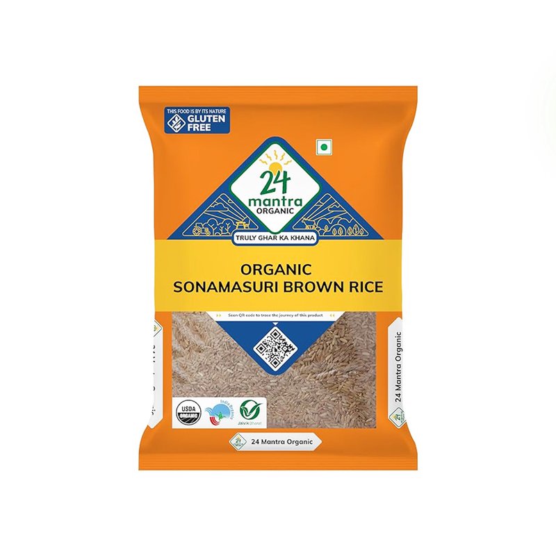 24 Mantra Organic Sona Masuri Brown Rice | 100% Certified Organic | Unpolished Whole Grain Rice | Rich in Fiber | Chemical-Free