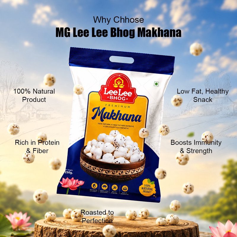 MG Lee Lee Bhog Makhana | Premium Roasted Fox Nuts Superfood | Light & Crunchy Healthy Snack | High Protein, Low Calorie & Gluten-Free Makhana | Fiber Rich Anytime Snack for Weight Management & Daily Nutrition