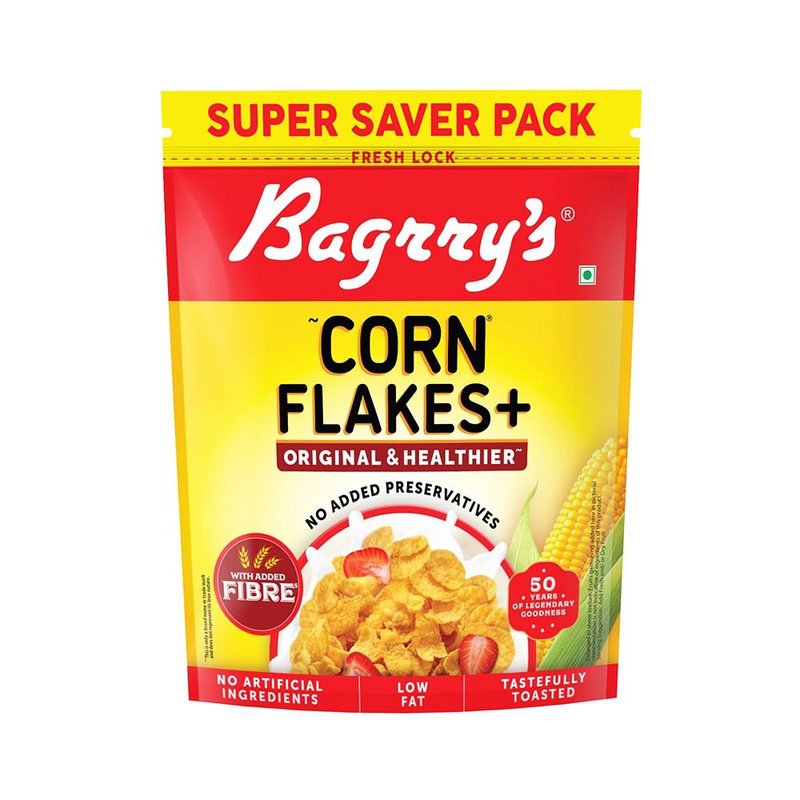 Bagrry's Corn Flakes Plus 800g | High-Fibre Breakfast Cereal with Corn & Whole Grains | Crispy Healthy Breakfast for Energy, Digestion & Daily Nutrition