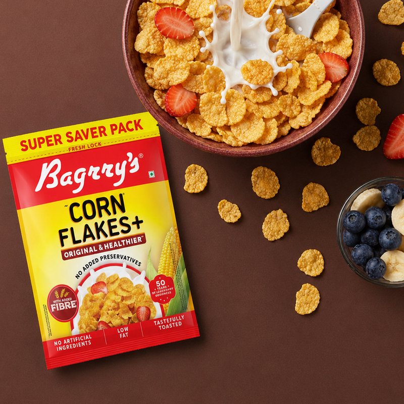 Bagrry's Corn Flakes Plus 800g | High-Fibre Breakfast Cereal with Corn & Whole Grains | Crispy Healthy Breakfast for Energy, Digestion & Daily Nutrition
