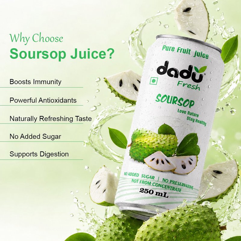 Dadu Fresh Soursop Juice | 4 Cans Combo | 100% Natural Exotic Superfruit Juice | Antioxidant Rich Healthy Beverage | No Added Sugar, No Preservatives & Not From Concentrate | Vitamin Rich Drink for Immunity, Digestion, Energy & Daily Wellness | Refreshing Tropical Fruit Juice for Kids & Adults thumbnail 3