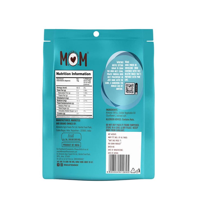 MOM Roasted Salted Almonds 12g | Premium Roasted Badam | Ready-to-Eat Snack | Single Serve Pack thumbnail 2