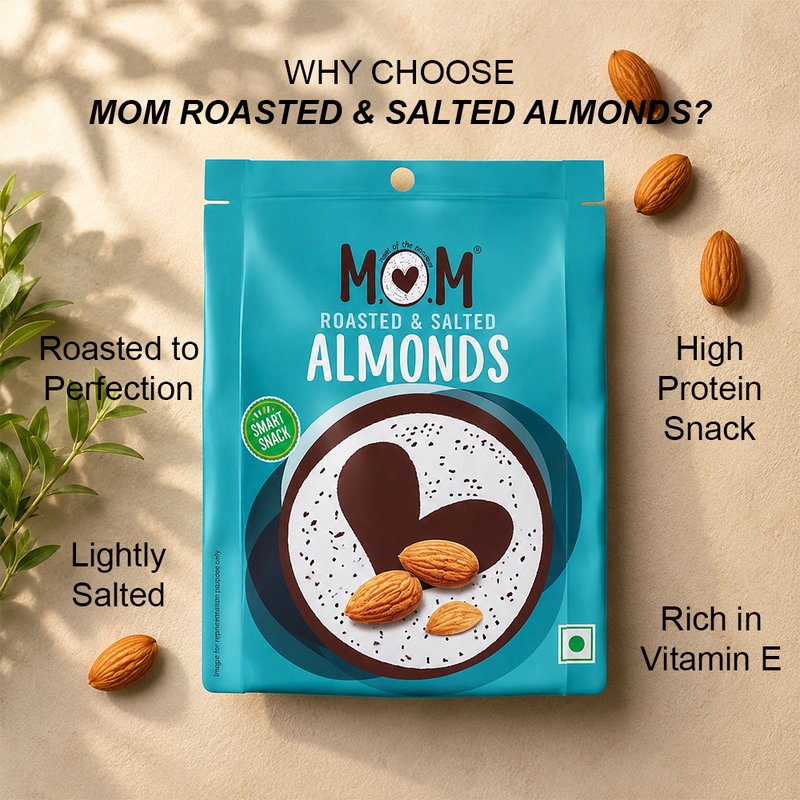 MOM Roasted Salted Almonds 12g | Premium Roasted Badam | Ready-to-Eat Snack | Single Serve Pack