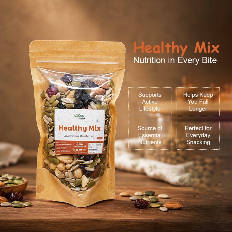 Desi Mantra Healthy Mix Premium Trail Mix | Crunchy Blend of Nuts, Seeds & Dried Fruits | Protein & Fiber Rich Healthy Snack | Perfect for Travel, Office & Daily Munching thumbnail 2