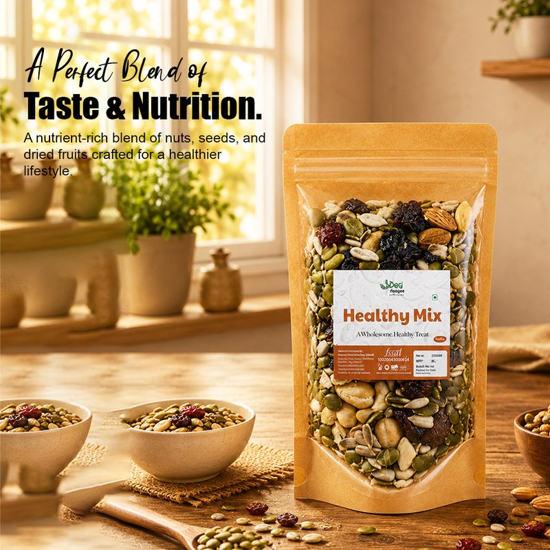Desi Mantra Healthy Mix Premium Trail Mix | Crunchy Blend of Nuts, Seeds & Dried Fruits | Protein & Fiber Rich Healthy Snack | Perfect for Travel, Office & Daily Munching thumbnail 3