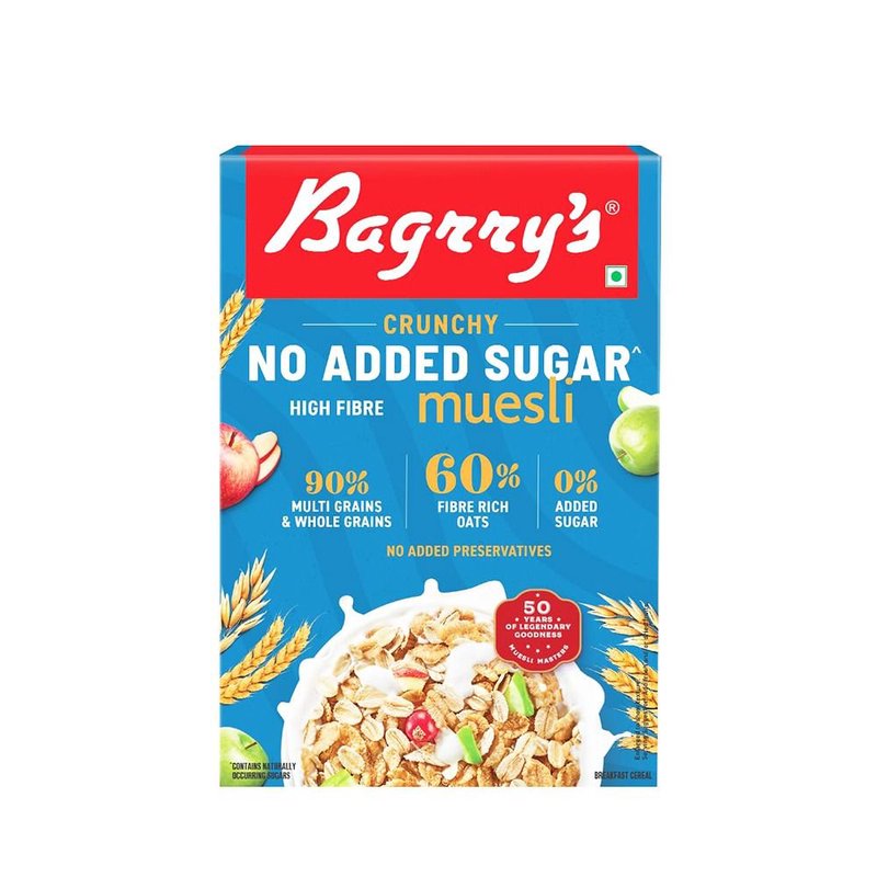 Bagrry’s No Added Sugar Crunchy Muesli 500 GM | High Fiber Healthy Breakfast Cereal | Crunchy Blend of Whole Grains, Nuts & Seeds | Perfect for Daily Nutrition