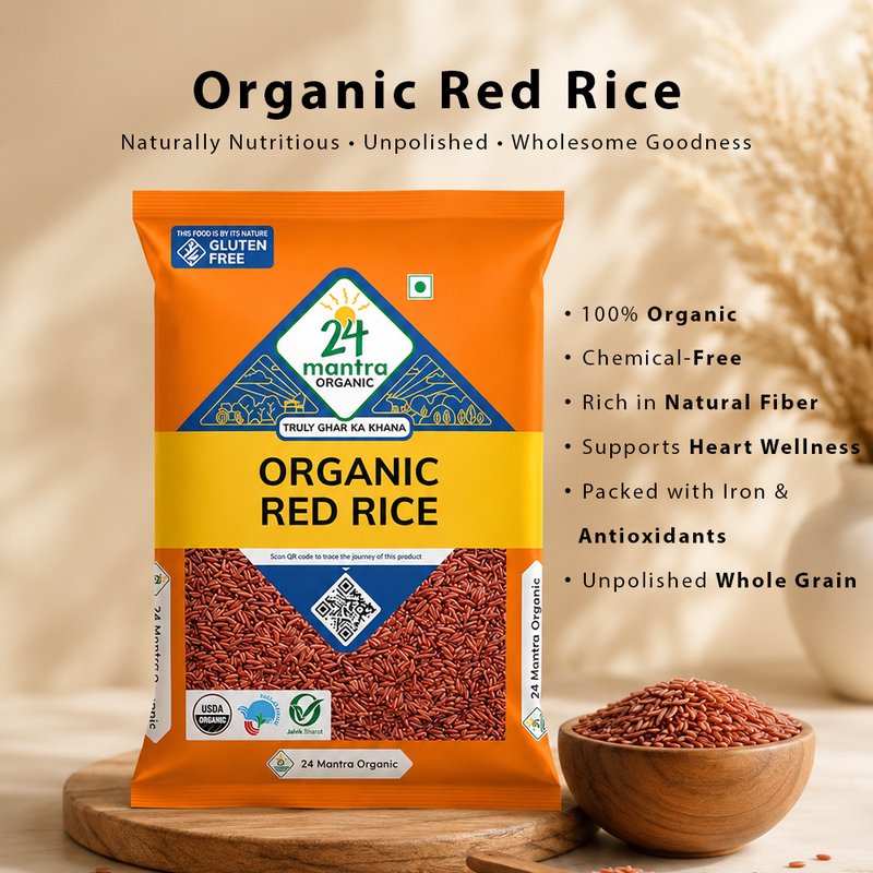 24 Mantra Organic Red Rice | Unpolished Whole Grain Rice | Naturally Rich in Fiber | Premium Organic Rice
