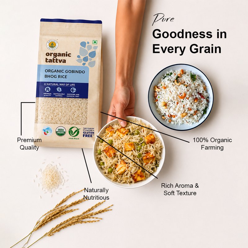 Organic Tattva Gobindo Bhog Rice | Aromatic Rice | Traditional Bengal Rice | Soft & Flavoured Rice