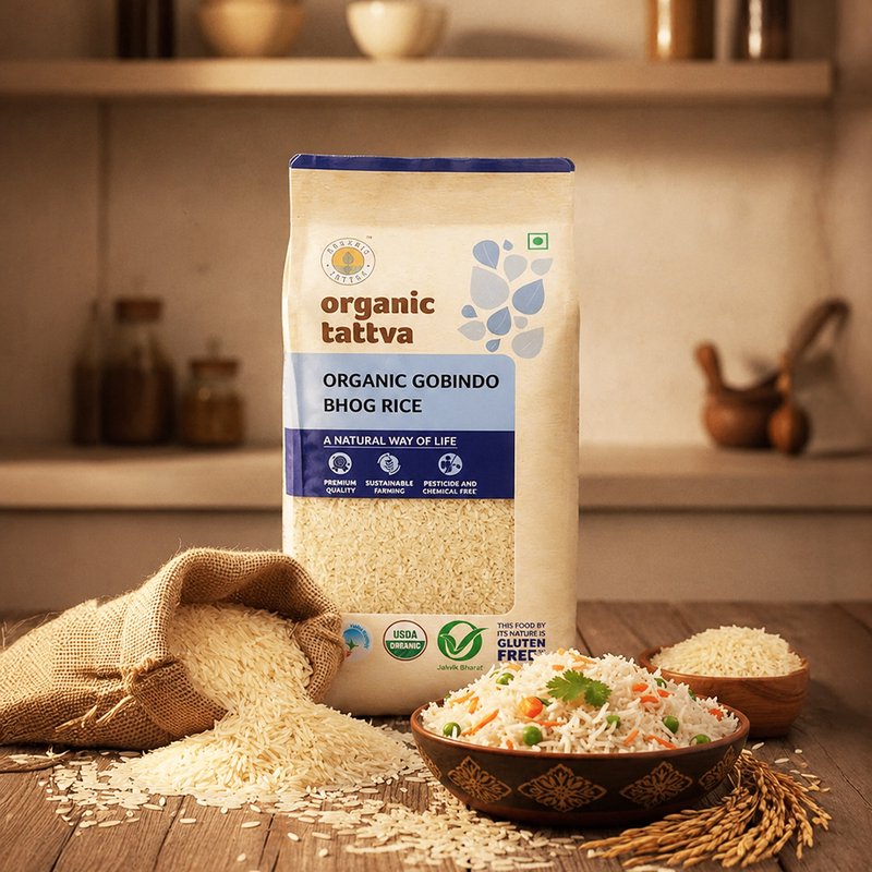 Organic Tattva Gobindo Bhog Rice | Aromatic Rice | Traditional Bengal Rice | Soft & Flavoured Rice