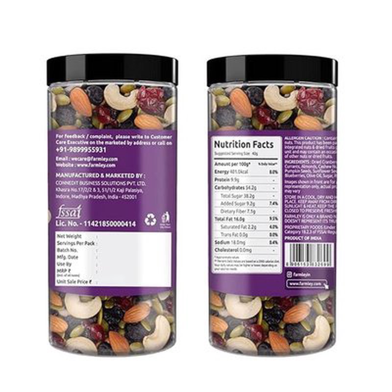 Farmley Trail Mix | Premium Nuts, Dried Fruits & Seeds Mix | High Protein & High Fibre Healthy Snack | Perfect for On-the-Go Snacking | 200g