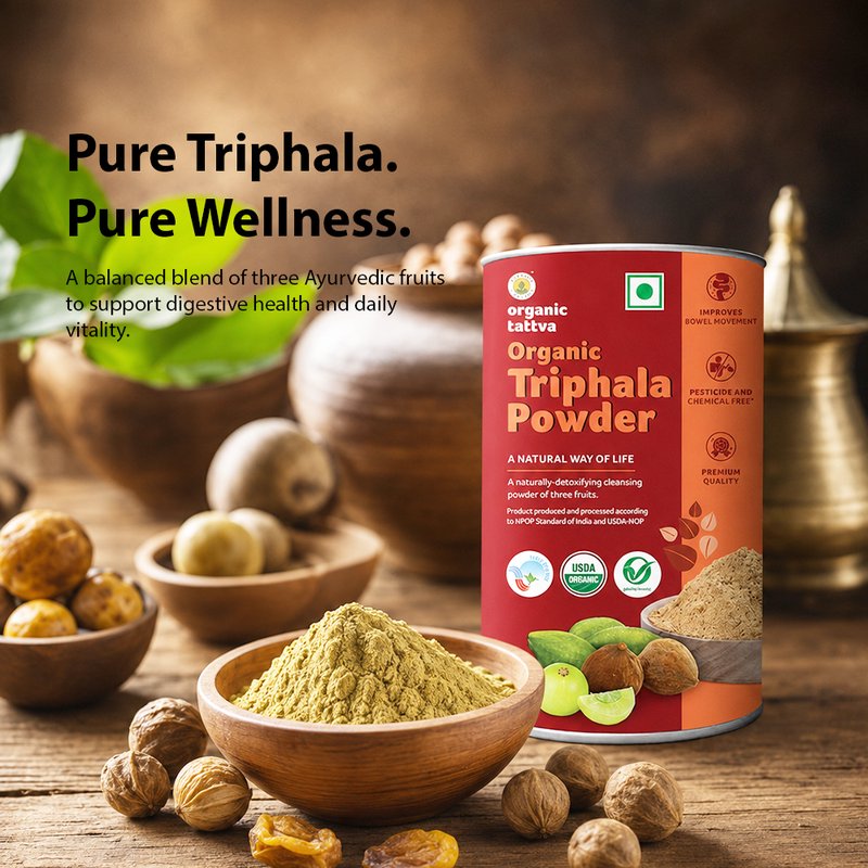Organic Tattva Triphala Powder | Ayurvedic Herbal Powder | Natural Digestive & Daily Wellness Supplement