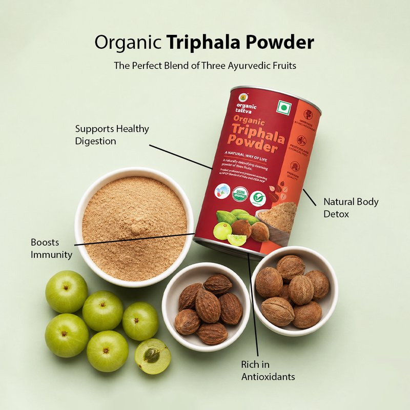 Organic Tattva Triphala Powder | Ayurvedic Herbal Powder | Natural Digestive & Daily Wellness Supplement