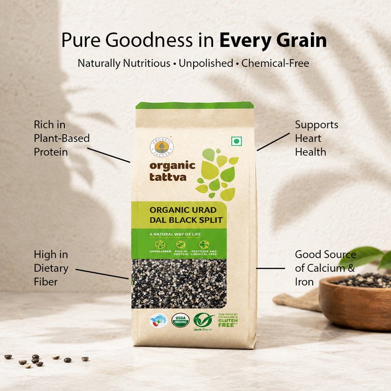 Organic Tattva Urad Dal Black Split | Organic Split Black Gram | Premium Chilka Urad Dal | Protein-Rich Lentils for Everyday Cooking