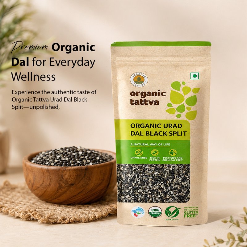 Organic Tattva Urad Dal Black Split | Organic Split Black Gram | Premium Chilka Urad Dal | Protein-Rich Lentils for Everyday Cooking