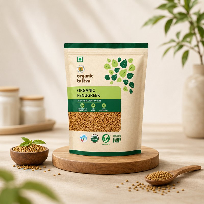 Organic Tattva Fenugreek Seeds | Organic Methi Seeds | Premium Whole Fenugreek | Aromatic Indian Spice for Everyday Cooking