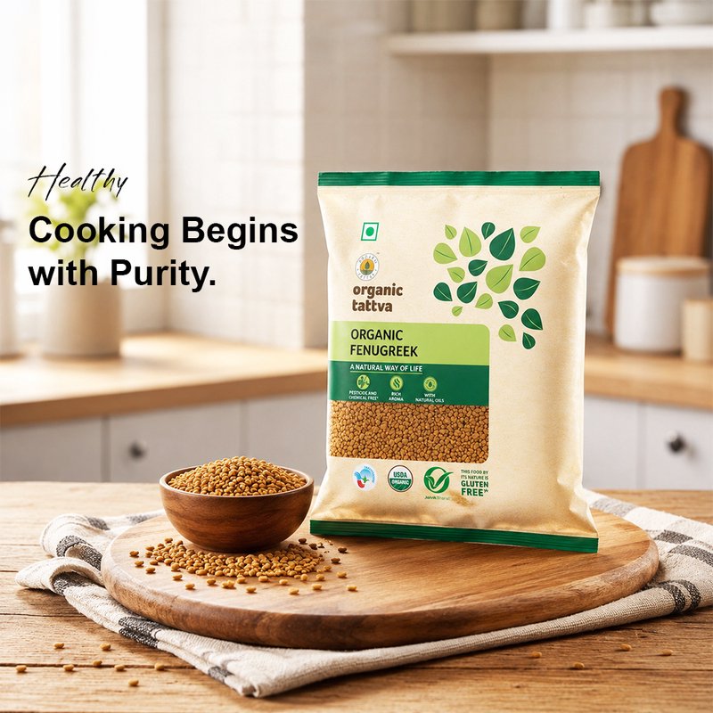 Organic Tattva Fenugreek Seeds | Organic Methi Seeds | Premium Whole Fenugreek | Aromatic Indian Spice for Everyday Cooking