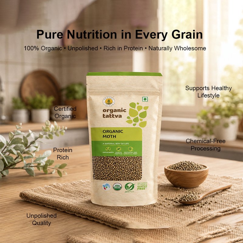 Organic Tattva Moth Beans | Organic Matki | Premium Quality Whole Moth | Protein & Fibre Rich Legumes for Everyday Cooking