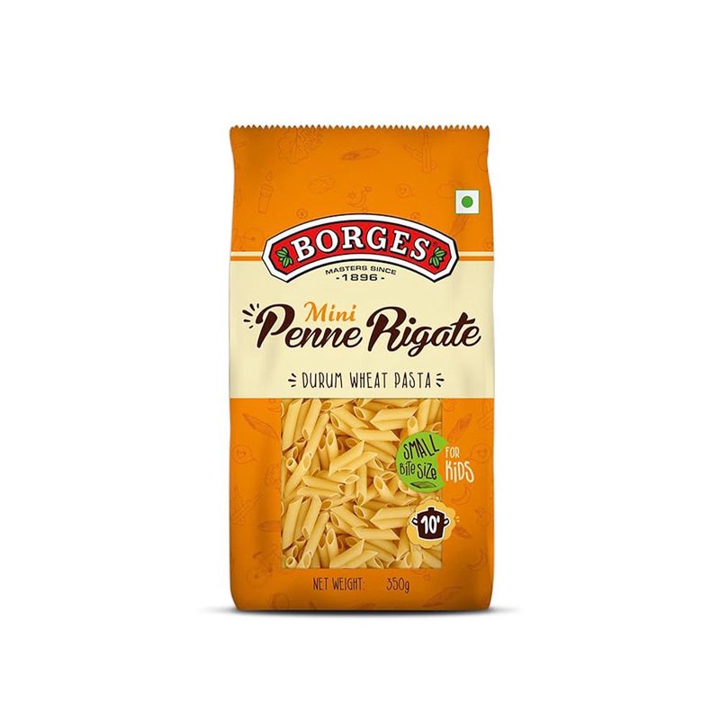 Borges Mini Penne Pasta | Premium Durum Wheat Semolina Italian Pasta | Mini Tube Pasta | Perfect for Kids, Soups, Salads & Creamy Pasta Recipes | 350g