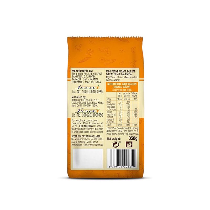 Borges Mini Penne Pasta | Premium Durum Wheat Semolina Italian Pasta | Mini Tube Pasta | Perfect for Kids, Soups, Salads & Creamy Pasta Recipes | 350g thumbnail 2