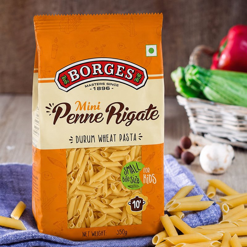 Borges Mini Penne Pasta | Premium Durum Wheat Semolina Italian Pasta | Mini Tube Pasta | Perfect for Kids, Soups, Salads & Creamy Pasta Recipes | 350g