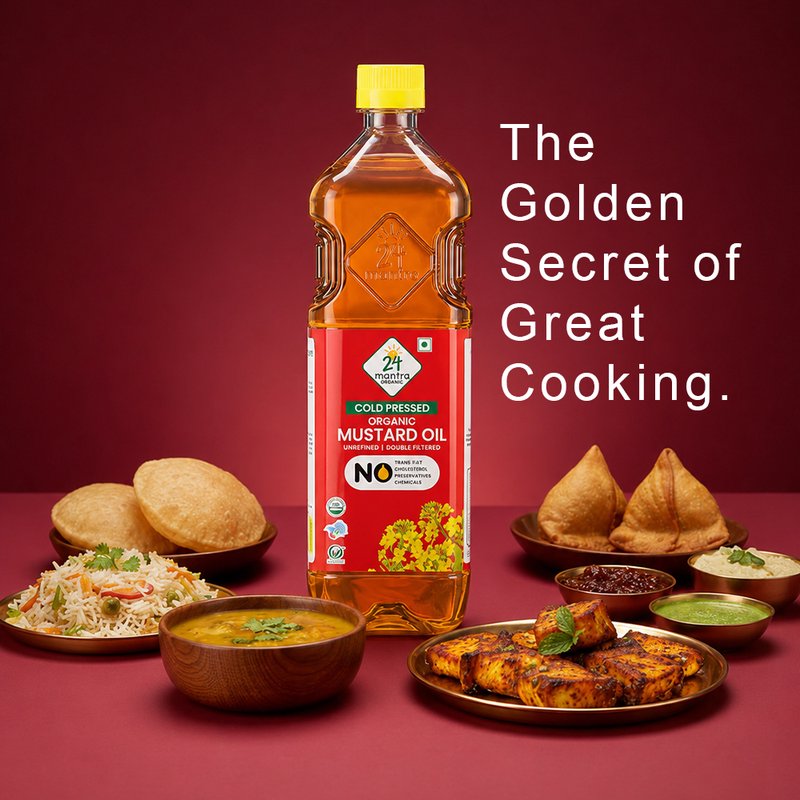 24 Mantra Organic Cold Pressed Mustard Oil (Pack of 1) | Organic Kachi Ghani Mustard Oil | Cold Pressed Edible Cooking Oil | Rich Aroma & Natural Flavour | Ideal for Cooking, Frying & Pickling