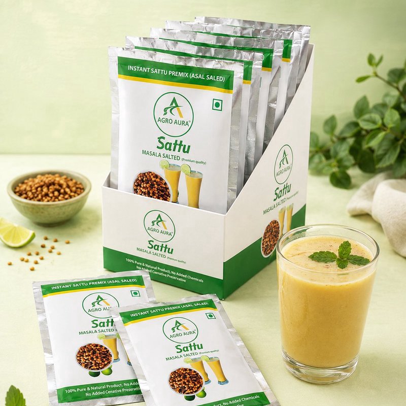 Agro Aura Sattu Masala Salted Premix Sachets | Instant Energy Drink Mix | High Protein & Fibre | Traditional Bihar Style Beverage | Pack of 20