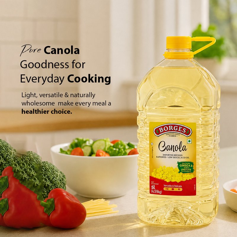 Borges Canola Oil | Premium Refined Canola Cooking Oil | Light & Mild Edible Oil | Ideal for Frying, Sautéing, Baking & Everyday Cooking
