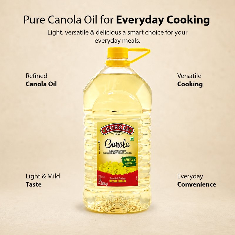 Borges Canola Oil | Premium Refined Canola Cooking Oil | Light & Mild Edible Oil | Ideal for Frying, Sautéing, Baking & Everyday Cooking